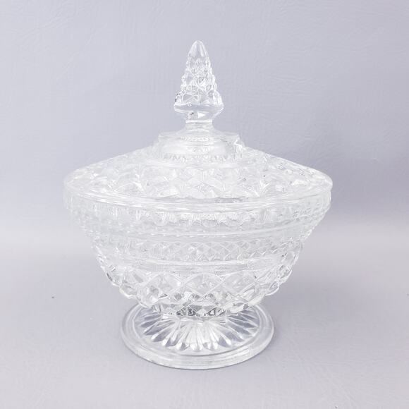 Vintage Anchor Hocking Wexford Cut Glass Crystal Candy Dish with Lid 7" Tall - Picture 2 of 10